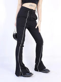 Getadme Y2K Slit Zipper Black Flare Pants Women High Waist Pocket Casual Fashion Autumn Winter Sexy Slim Floor-Length Pants New