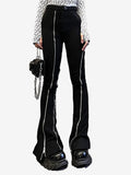 Getadme Y2K Slit Zipper Black Flare Pants Women High Waist Pocket Casual Fashion Autumn Winter Sexy Slim Floor-Length Pants New