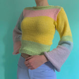 GETADME Y2k Women Long Sleeve Crop Top Crochet Knit Color Block Pullover Jumper Tops Loose Patchwork Shirts 90S Streetwear