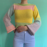 GETADME Y2k Women Long Sleeve Crop Top Crochet Knit Color Block Pullover Jumper Tops Loose Patchwork Shirts 90S Streetwear