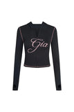 Getadme iamgia Slim shoulder monogram print bright thread design slim hooded zipper short jacket trouser suit