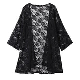 Getadme Elegant  Vintage Kimono Cardigan Women's Lace Shirt Embroidered Beach Sunscreen Clothing Cardigan Plus Size Blouse Women