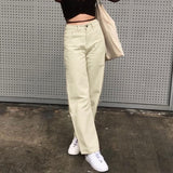 Vintage Y2K Joggers Women Cargo Pants 90s Streetwear Caramel Brown Low Waist E-girl Aesthetic Loose Straight Trousers Female