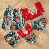 New Summer Ruffle-Sleeve Floral Print Matching Swimsuits Family Look Children's Clothing Swimwear Women's Swimsuit