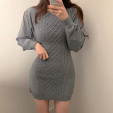 Korean Fashion Casual Knitted Sweater Mini Bodycon Dress Women Autumn Winter Long Sleeve Knitting Dress Robe Femme Vestidos