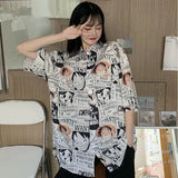 Summer Women's Shirt Ladies Button Up Blouse Japanese Anime One Piece Monkey D Luffy Manga Clothing Harajuku Clothes Top w94