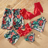 New Summer Ruffle-Sleeve Floral Print Matching Swimsuits Family Look Children's Clothing Swimwear Women's Swimsuit