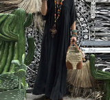 Maxi Long Dress Bohemian Women Lace Crochet Summer V neck Flare Sleeve Solid Sundress Kaftan Party Beach Vestido Baggy