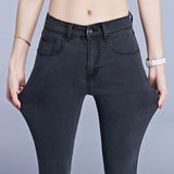 Jeans for Women mom Jeans blue gray black Woman High Elastic 36 38 40 Stretch Jeans female washed denim skinny pencil pants