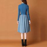 SMTHMA Vintage Elegant Knitted Sweater Pleated Dresses New Winter Women Long Sleeve Office Lady Casual Midi Vestido Da Festa