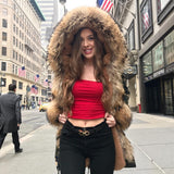 Getadme Natural Real Fox Fur Jacket Hooded Black Waterproof Woman Winter Warm Coat Parkas Luxury Jacket Female Clothing