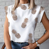 Getadme-Fashion Women Elegant Lips Print Tops and Blouse Shirts Summer Ladies Office Casual Stand Neck Pullovers Eye Blusa Tops