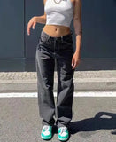 Low Waist Jeans Women Baggy Jeans New Fashion Straight Leg Pants Y2k Denim Trousers Vintage Loose Blue Washed Mom Jeans