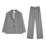 Herstory Pant Suits OL 2 Piece Sets Double Breasted Check Blazer Jacket & Zipper Plaid Trousers Suit For Women Feminino Spring