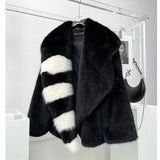 Women's Jackets Winter Mink Fur Coats  Patchwork Black Faux Fur Jacket Loose Plush Fur Coat Ladies Outerwear Fluffy Jacket