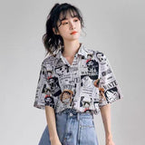 Summer Women's Shirt Ladies Button Up Blouse Japanese Anime One Piece Monkey D Luffy Manga Clothing Harajuku Clothes Top w94