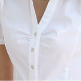 Getadme Plus Size 5XL Summer Women's Short Sleeve Cotton Blouses Shirts Ladies Office Wear Elegant Blouse Feminina White Formal Shirt