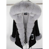 Getadme Natural Real Fox Fur Jacket Hooded Black Waterproof Woman Winter Warm Coat Parkas Luxury Jacket Female Clothing