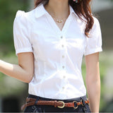 Getadme Plus Size 5XL Summer Women's Short Sleeve Cotton Blouses Shirts Ladies Office Wear Elegant Blouse Feminina White Formal Shirt