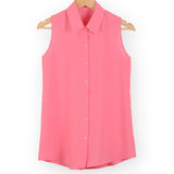 Women Turn-down Chiffon Blouse Summer Shirt Blusas Femeninas Solid Vest Tops Loose Sleeveless Thin And Light Chiffon Blouse