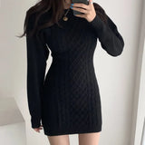 Korean Fashion Casual Knitted Sweater Mini Bodycon Dress Women Autumn Winter Long Sleeve Knitting Dress Robe Femme Vestidos