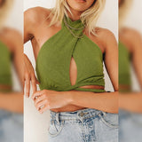 Women Fashion Vest Summer Sexy Halter Lace-up Crop Top Slim Fit Camisole Sleevless Backless Bandage Clothing Summer Streetwear