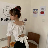 Lace up Backless Top Elegant Youth Woman Blouses Chic Fashion Short sleeve Summer Shirt Low cut Sexy 2022 New