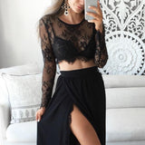 Goth Sexy Lace Tops Gothic Women Black Hollow Out Short Tops Summer Long Sleeve Party Nighclub Transparent Tops