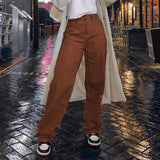 Vintage Y2K Joggers Women Cargo Pants 90s Streetwear Caramel Brown Low Waist E-girl Aesthetic Loose Straight Trousers Female