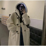 Getadme-Faux Woolen Long Coat Women Long Sleeve Big Pocket Hoodies Outwear Autumn Winter Thickening Warm Loose Lady Jackets