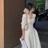Getadme Elegant White Casual Midi Dress Women Summer Spaghetti Strap Vintage A-Line Fashion Party Vestidos Femme Prom Robe Clothes New