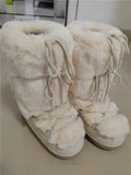 Getadme Winter Fur Boots Snow Boots Women Ski Boots Fluffy Hairy Lace Up Middle Calf Platform Flat With White Cotton Boots