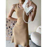 Sleeveless Knitted Dress Spring Summer Women Dress V-Neck Simple Elegant Vestidos Tight Black Bodycon Dress Sexy Clothing