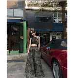 Women's Oversized Hem Loose Camouflage Skirt Summer Street Style Cool Female Elastic Waist Umbrella Floor-length Long Skirt