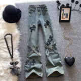 Getadme-Cross Patch High Waist Jeans Women American Vintage Fashion Straight Leg Jeans Harajuku Style Loose Wide Leg Trousers Y2k Pants