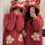 Getadme-Autumn and Winter Coral Velvet Stitzer Cartoon Nightgown Female Jade Gui Dog Thickened Bathrobe Strawberry Bear Plush Nightgown