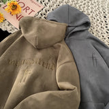 Men's Streetwear Vintage Embroidered Suede Hooded Sweatshirt High Quality Hoodie Fashion Hip hop Unisex Pullover Y2k Clothe