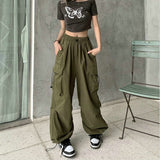 Getadme-Y2k Streetwear Cargo Pants Women Casual Vintage Baggy Wide Leg Straight Trousers Jogger Big Pockets Oversize Overalls Sweatpants