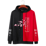 New Men's Pullover Hoodies Cherry Blossom Sweatshirts Spring Autumn Japanese 3D Print Two Tone Patchwork Hoodies