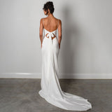 Simple White Wedding Dresses Side Slit Bride Robes Sleeveless Shoulder with Straps Bridal Gowns Open Back Affordable