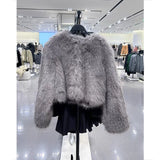 Spring Women's Cardigan Jacket Round Neck Pocket Fur Coat Solid Loose Suede Jacket Streetwear Vintag Outerwear