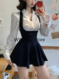 Getadme  Preppy Style Vintage Fashion Suit Woman White Shirt + Short Coat + High Waist Slim Y2k Mini Dress Japanese Elegant Set Chic