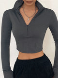 solid color casual T-shirt women long sleeves turtleneck crop tops sexy simple style party club 2022 spring summer new