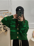 Oversized Sweaters for Women Autumn Knitted Cardigan Winter Striped Loose Jacket  Long Sleeve Crop Tops Y2k Cardigan for Girls