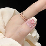 Getadme-Cute Bow Cherry Blossom Fake Nails Cherry Blossom Rain Short Nail Patch Palace Pearl Handmade Light Therapy Nail Bridal Nail Art