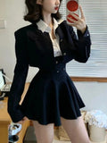 Getadme  Preppy Style Vintage Fashion Suit Woman White Shirt + Short Coat + High Waist Slim Y2k Mini Dress Japanese Elegant Set Chic