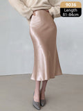 Getadme-A-Line Elegant Skirts Summer Pink Midi Skirt New Korean Style Silk Satin Skirts for Women High Waisted Long Skirts Women