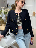 Getadme-Autumn Winter Small Fragrant Tweed Jacket Coat Women Vintage Woolen Short Coats Streetwear Elegant Casual Slim Outwear Crop Top