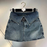 Getadme-Fashion High Waist Denim Mini Skirt Women's Summer New Fashion Button Zipper Slim Fit Korean Street  Casual A-line Skirt