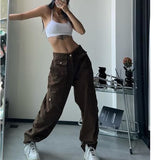 Getadme-Cargo pants for women High waist retro y2k street fashion casual loose couple wide leg pants straight trousers female pants